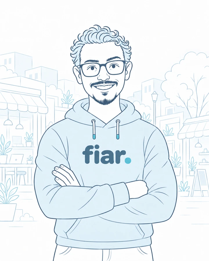 Illustrated portrait of Daniel Ramírez wearing a blue FIAR hoodie